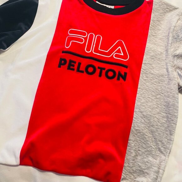 Fila Peloton Color Block Soft Velour Sweatshirt Women Size L Red Black White - Picture 6 of 12